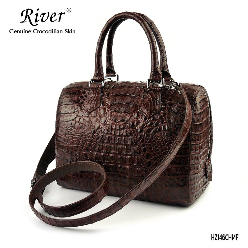 กระเป๋าถือ หนังจระเข้แท้ ส่วนโหนก สีน้ำตาล ทรงสปีดี้