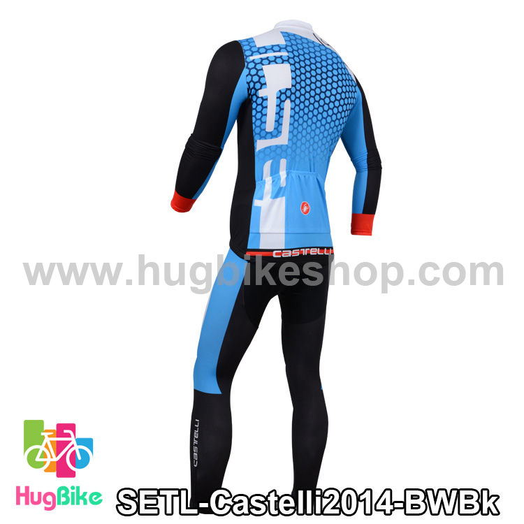 ชุดจักรยานแขนยาวทีม Castelli 14 สีฟ้าขาวดำ