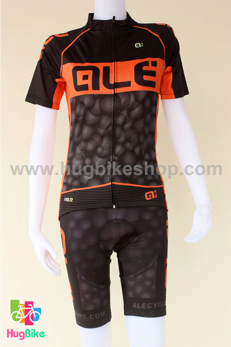 ชุดจักรยานผู้หญิงแขนสั้นขาสั้น ALE 16 (05) สีดำส้มลายฟองน้ำ
