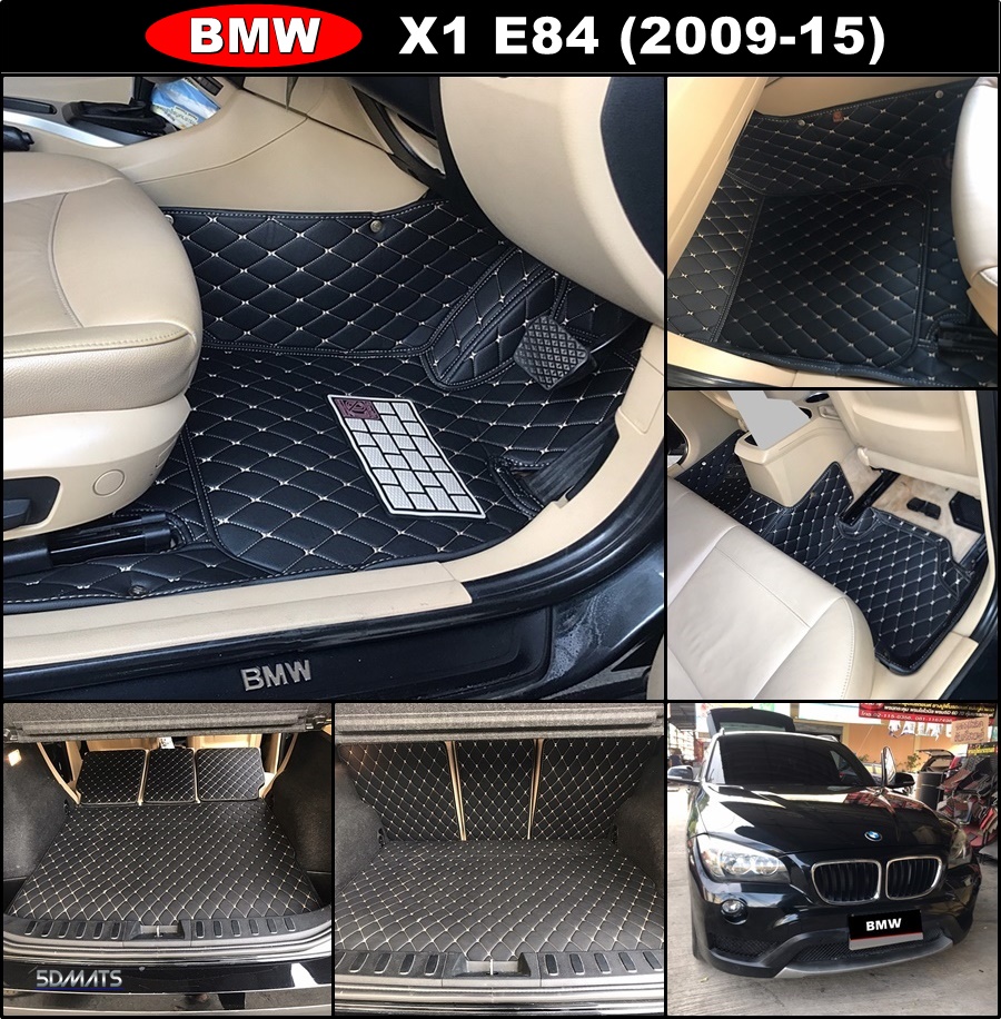 พรมปูพื้นรถยนต์ 6D BMW X1 E84 ปี2009-15 พรม6D QJ VIP หนาพิเศษ สีดำด้ายครีม รวมแผ่นปูท้าย ปิดเบาะ เต็มคัน