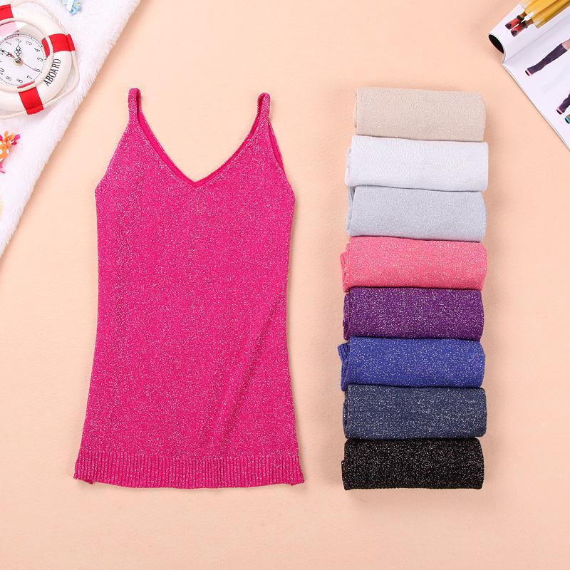 เกาหลีเป็นบางคอวีแขนกุดเสื้อกันหนาวสีเงินเสื้อกั๊ก (สีเทาเข้ม)