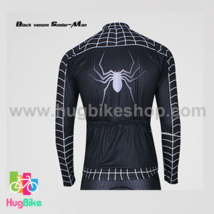 เสื้อจักรยานแขนยาว black spiderman สีดำขาว