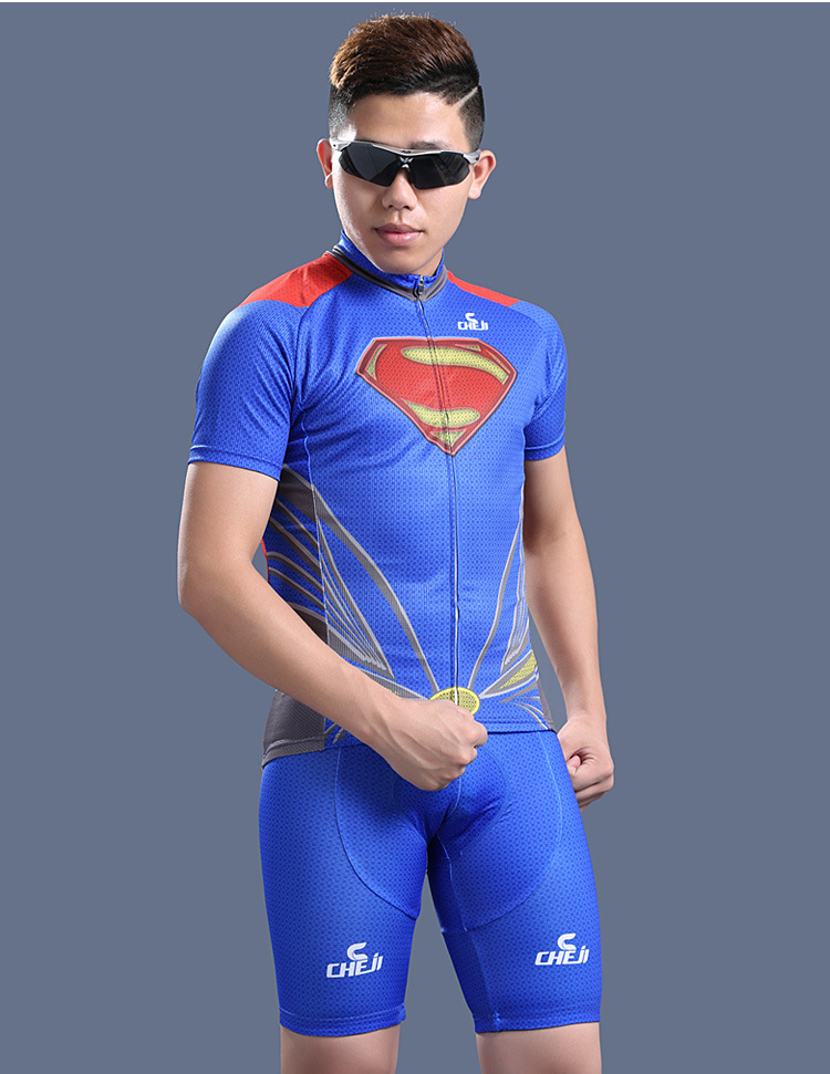 ชุดจักรยานแขนสั้น Superman 14 สีน้ำเงินแดง