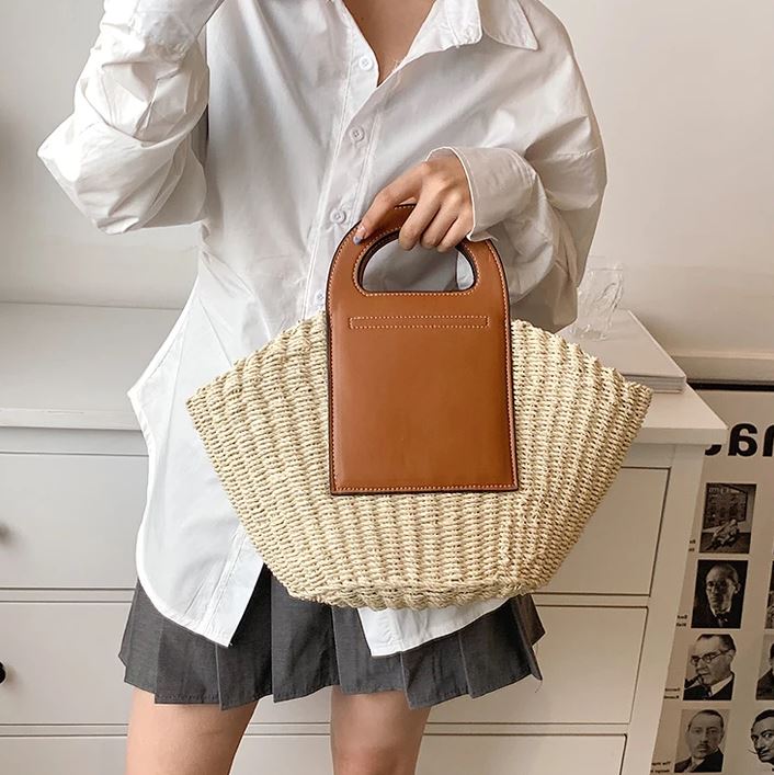 กระเป๋าสานหูหนัง กระเป๋าแฟชั่นเกาหลี กระเป๋าไปคาเฟ่ กระเป๋าถือ