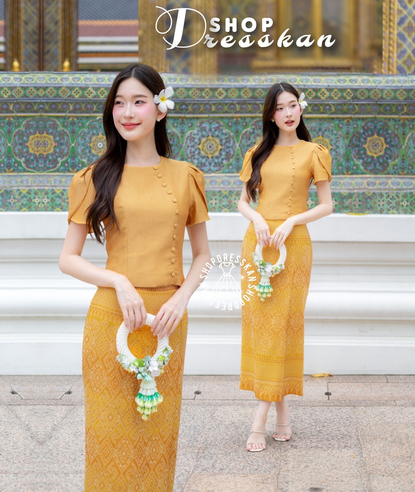 ❌หมดทุกไซส์ค่ะ❌⭐ขุดเดรสผ้าไทยประยุกต์งานป้ายคุณภาพ :: [ S-M-L-XL ] :: เซ็ต 2 ชิ้น เสื้อผ้าฝ้ายแต่งลูกไม้ แขนกลีบบัว ดีเทลกระดุมข้าง แมทเข้ากับกระโปรงยาวผ้าลายไทยผ่าหลัง ใส่สวยพรางหุ่น ซิปหลัง บุซับใน ใส่ออกงานสวยๆ