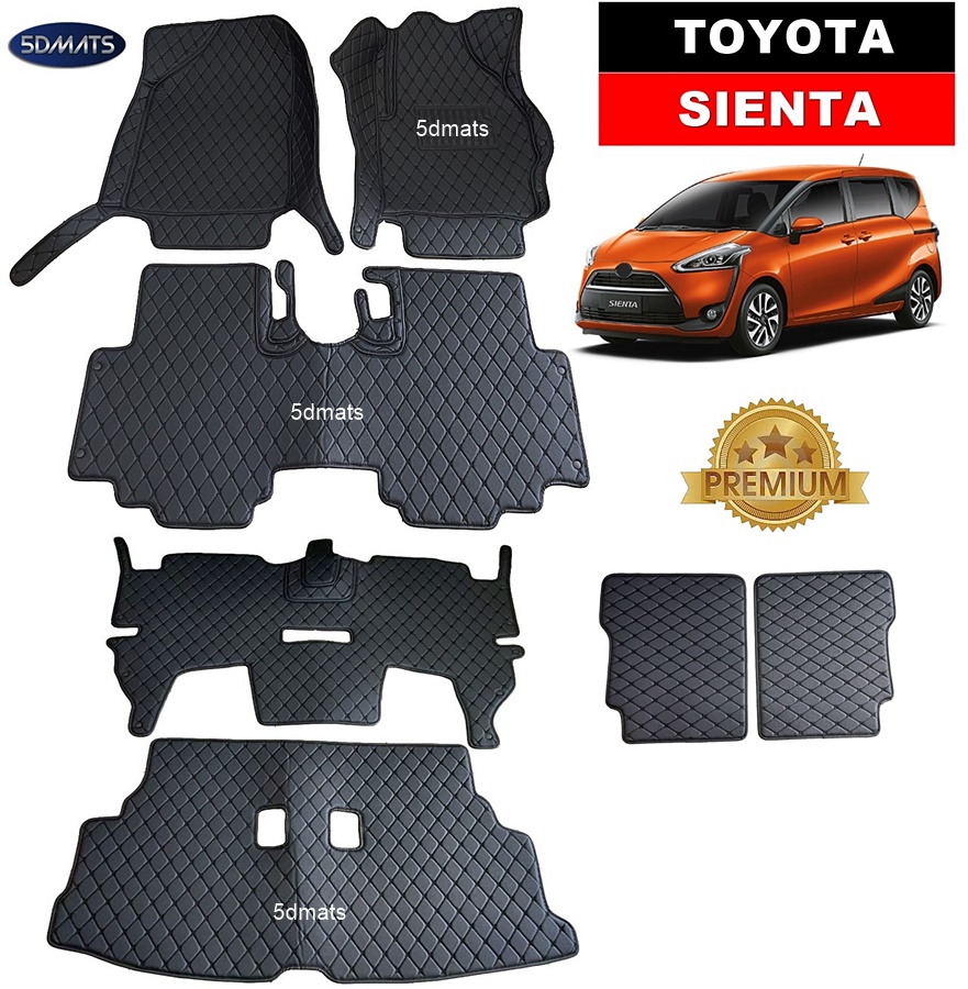 พรมปูพื้นรถยนต์6D TOYOTA SIENTA พรม6D หนังpvcแท้ หนานุ่ม เกรดA เต็มคัน (7ชิ้น) st