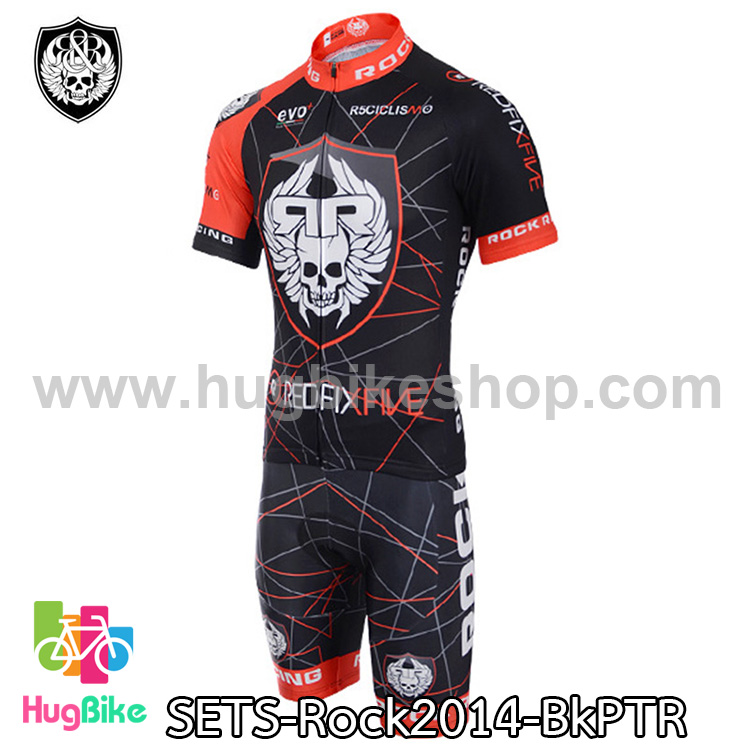 ชุดจักรยานแขนสั้นทีม Rock Racing 14 สีดำลายเส้นแดง
