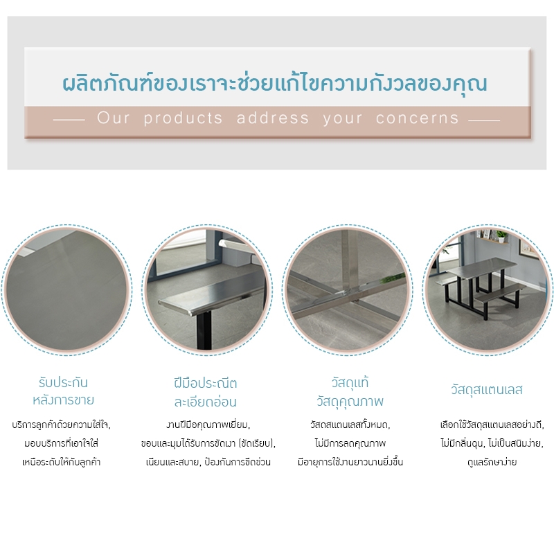 ชุดโต๊ะอาหารโรงอาหารสแตนเลส (แบบติดม้านั่ง)