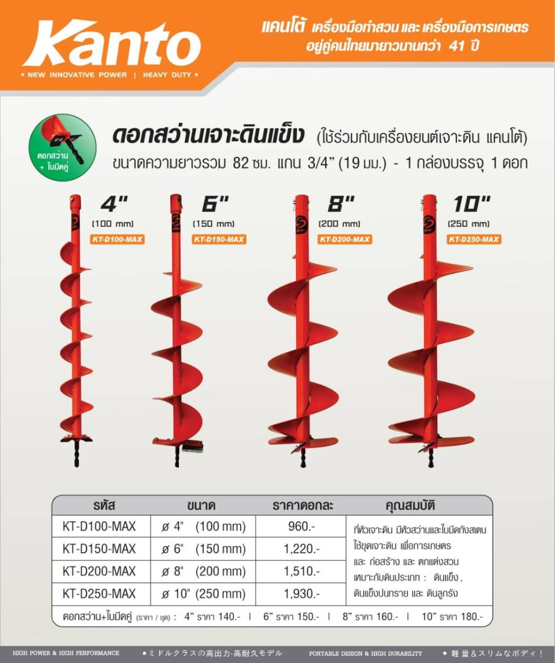 ดอกสว่านเครื่องเจาะดิน KANTO 6" # KT-D150-MAX