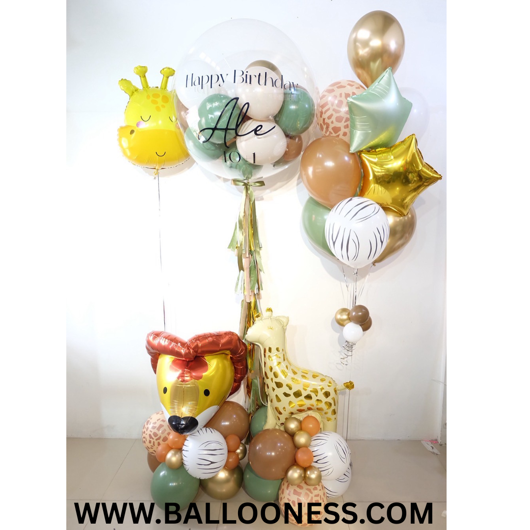 เซทลูกโป่ง วันเกิด ขนาด 36นิ้ว 1ใบ + ช่อลูกโป่งดาว ขนาด 18นิ้ว 10ลูก 1ช่อ + ลูกโป่งฟอยล์หัวยีราฟ 1ตัว + ฐานตั้งลูกโป่งฟอยล์สัตว์ 2 ฐาน