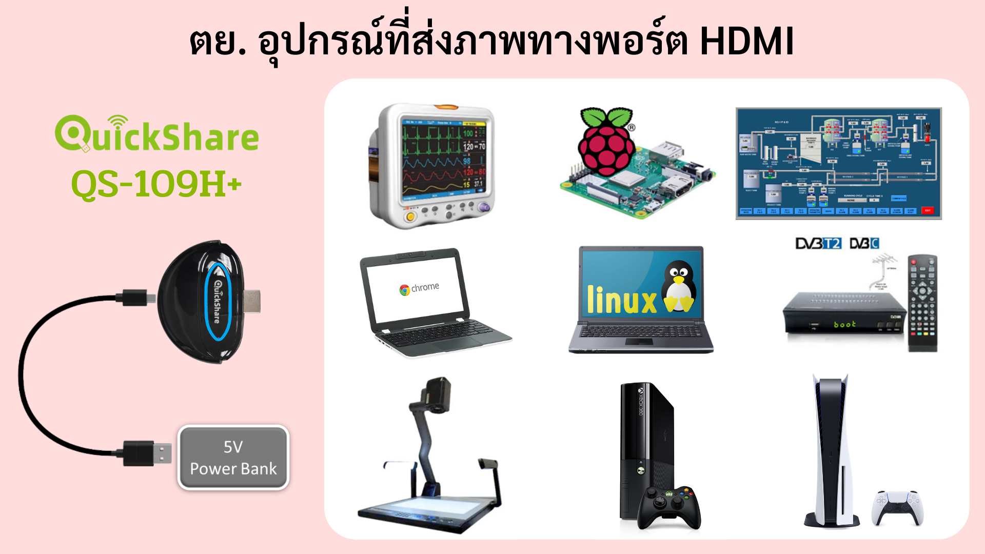 เช่น คอมพิวเตอร์, กล้องถ่ายเอกสาร, กล่องจุลทรรศน์, กล้องส่องทางไกล, เครื่องมือวัด, เครื่องมือแพทย์, Data Logger, 