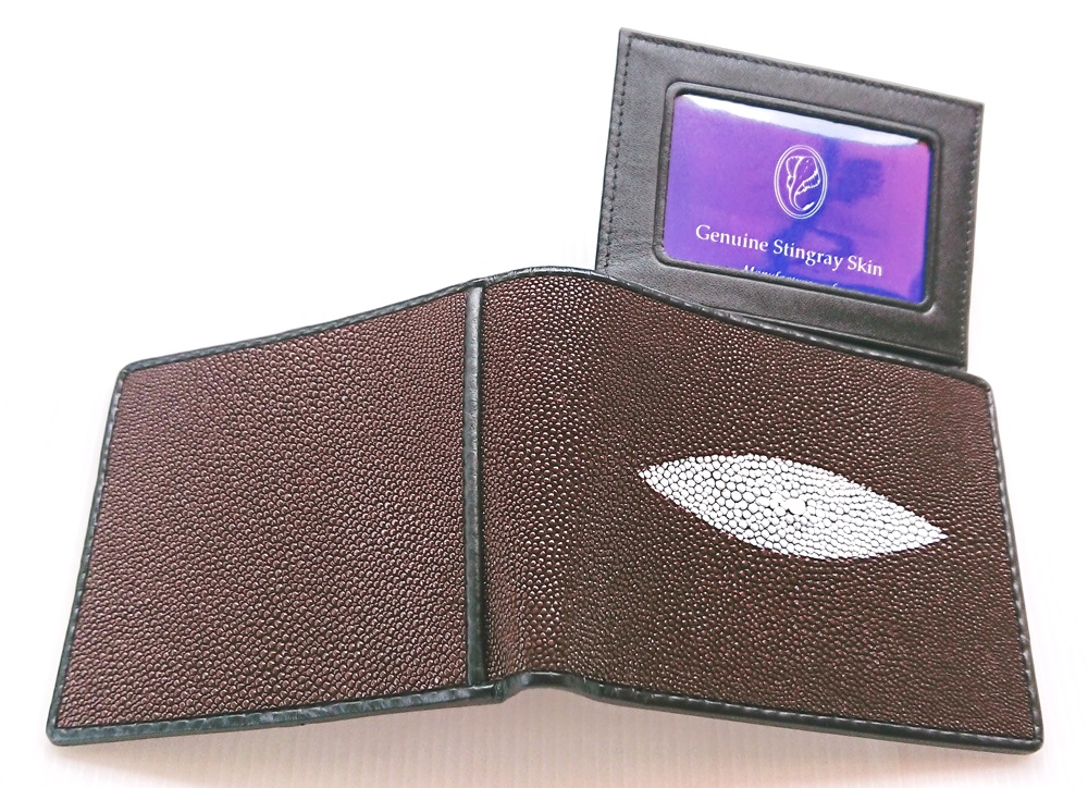 กระเป๋าสตางค์หนังปลากระเบนแท้1ตา แบบสั้น สีน้ำตาล