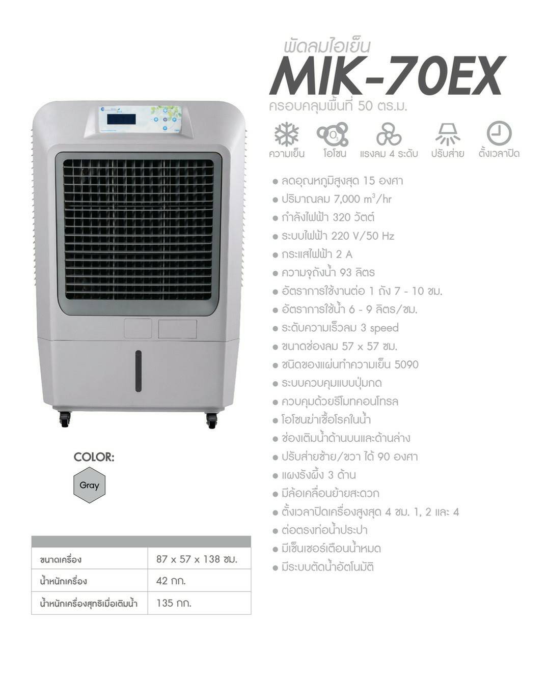 พัดลมไอเย็น ครอบคุมพื้นที่ 50 ตร.ม. MASTER KOOL MIK-70EX