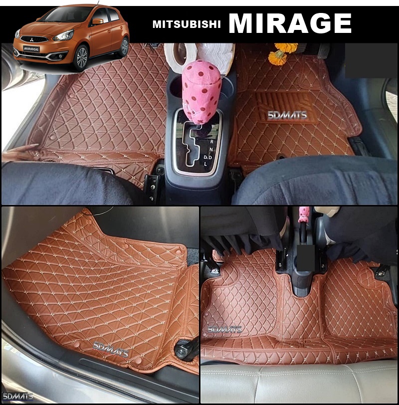 พรมปูพื้นรถยนต์6D MIRAGE พรม6D10มิล หนังPVCแท้ (3ชิ้น) เต็มคัน st