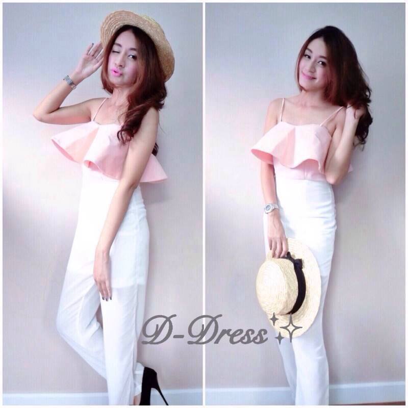 จั้มสูทสายเดี่ยวตัวยาวขาต่อด้วยผ้าชีฟอง