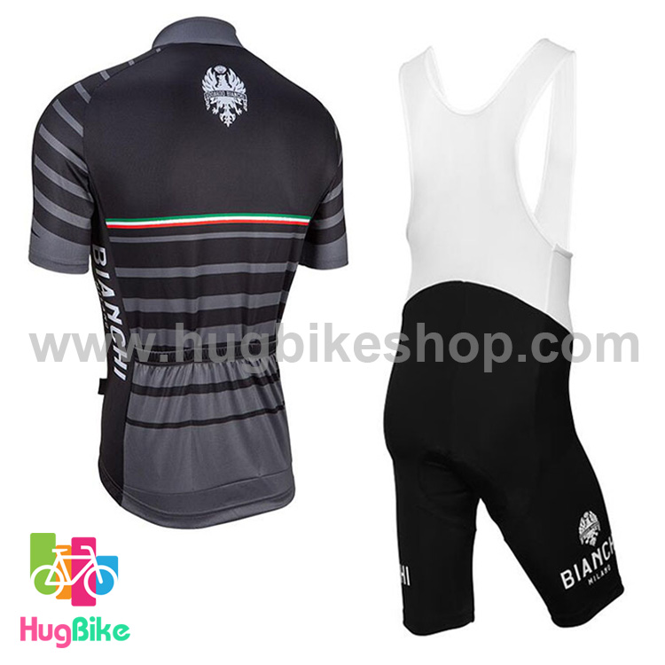 ชุดจักรยานแขนสั้นทีม Bianchi 17 (13) สีดำลายเทา กางเกงเอี๊ยม