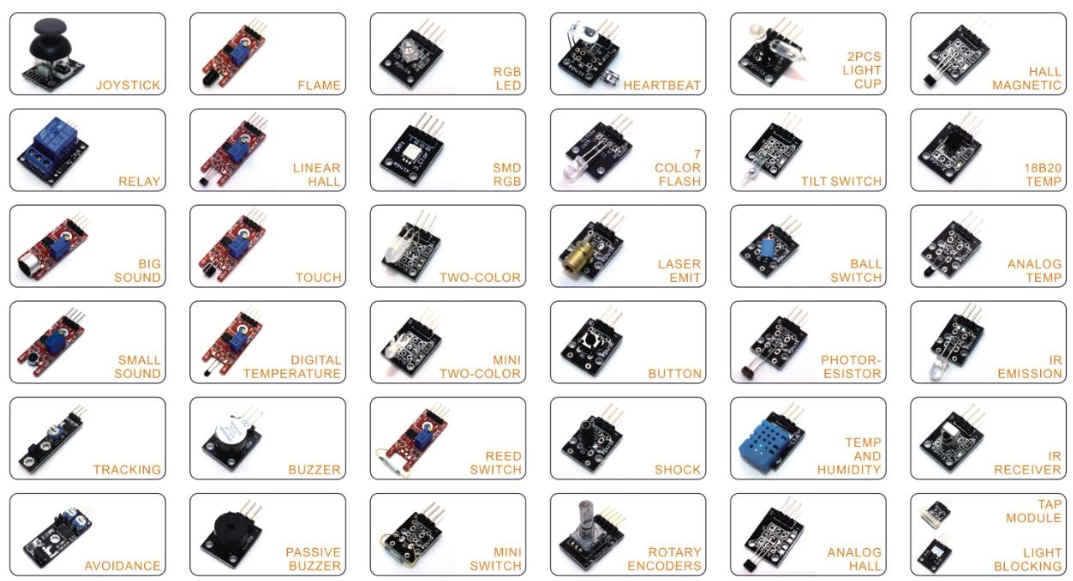 ชุดโมดูลเซ็นเซอร์ 37 in 1 สำหรับ Arduino (37 IN 1 Sensor Kits For Arduino) พร้อมกล่องบรรจุ 37in1