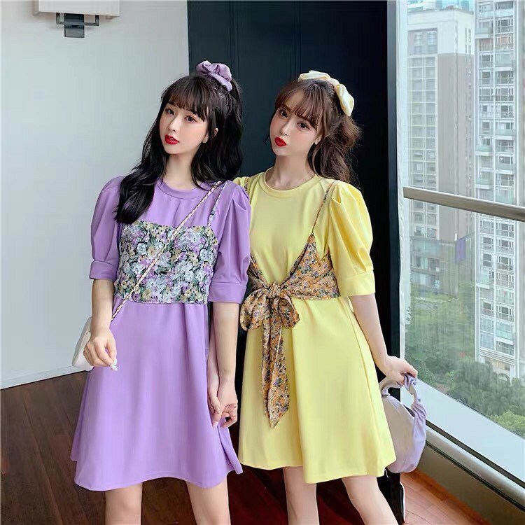 เดรสพร้อมครอปสายเดี่ยวลายดอกไม้