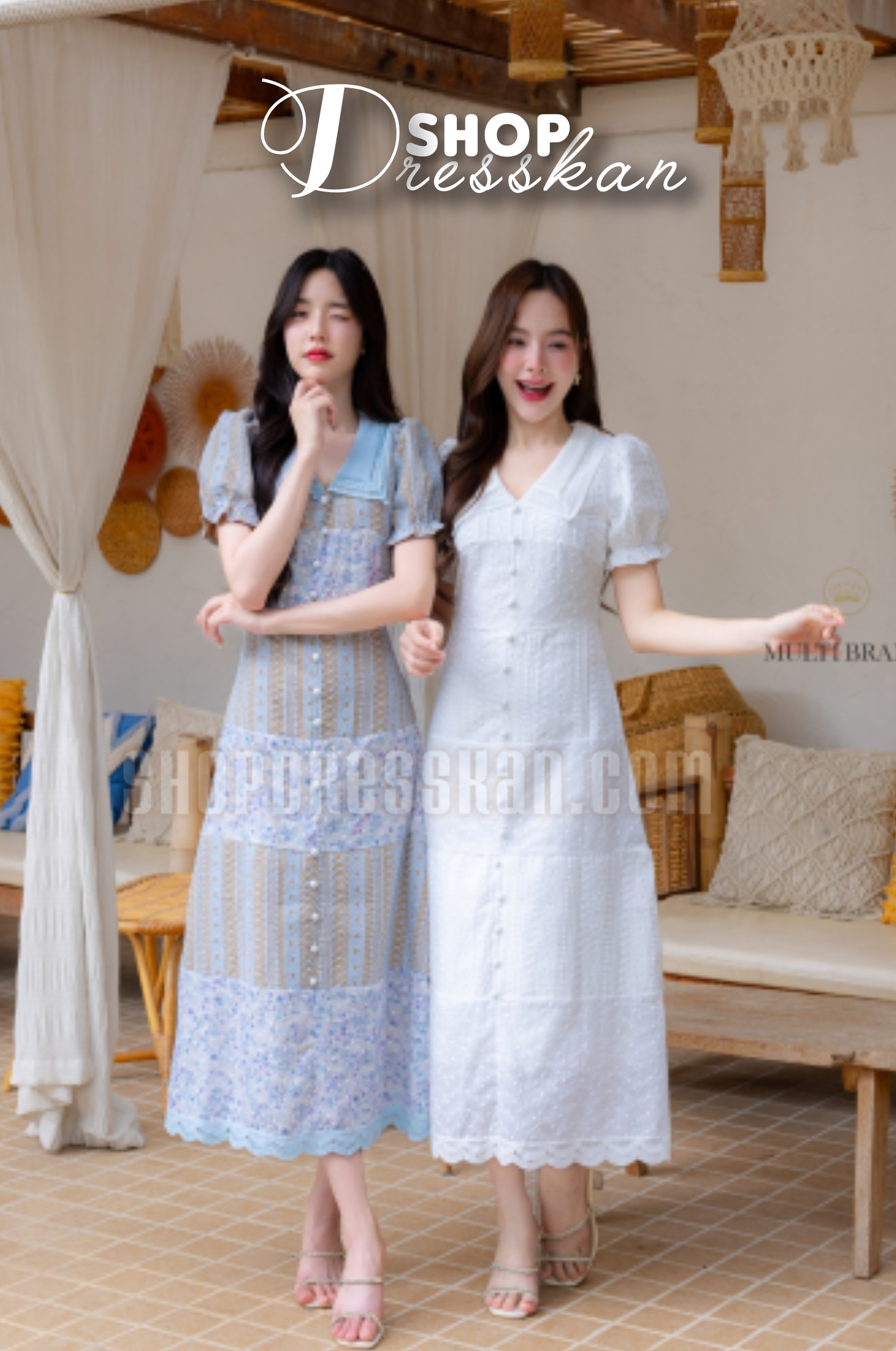 ❌หมดทุกสี-ทุกไซส์ค่ะ❌ :: ชุดเดรสแฟชั่นยาวงานป้ายคุณภาพ⭐[ S-M-L-XL] :: ชุดเดรสยาวผ้าลายปัก คอปกแต่งกระดุมแถวหน้ายาว ซิปซ่อนหลัง บุซับในอย่างดี ใส่สวยได้หลายโอกาส