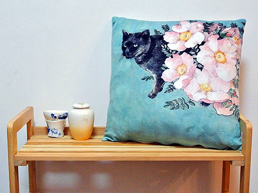 หมอนอิงรูปแมว 3มิติกำมะหยี่