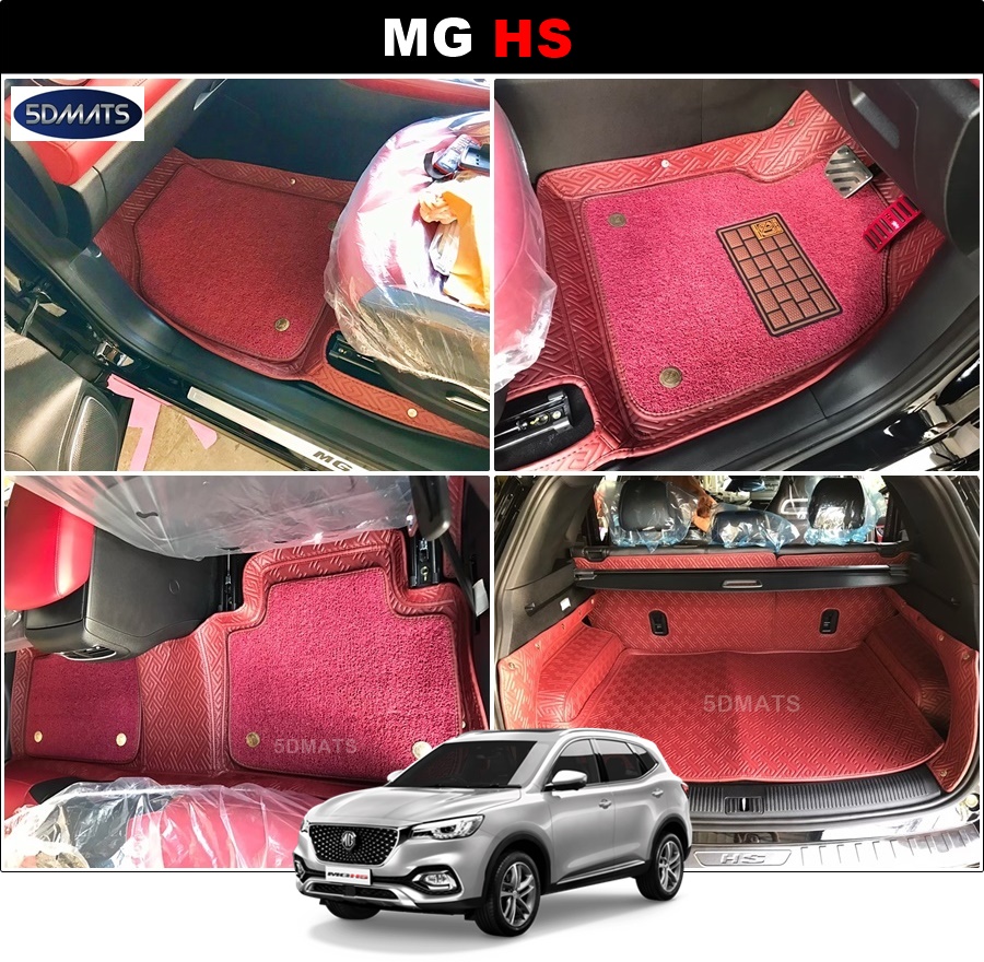 พรมปูพื้นรถยนต์MG HS พรม5D VIP ลายFERMES แผ่นปูท้าย +ปิดเบาะ +ปิดซุ้มล้อ8ชิ้น+( เสริมใยดักฝุ่น 4ชิ้น)