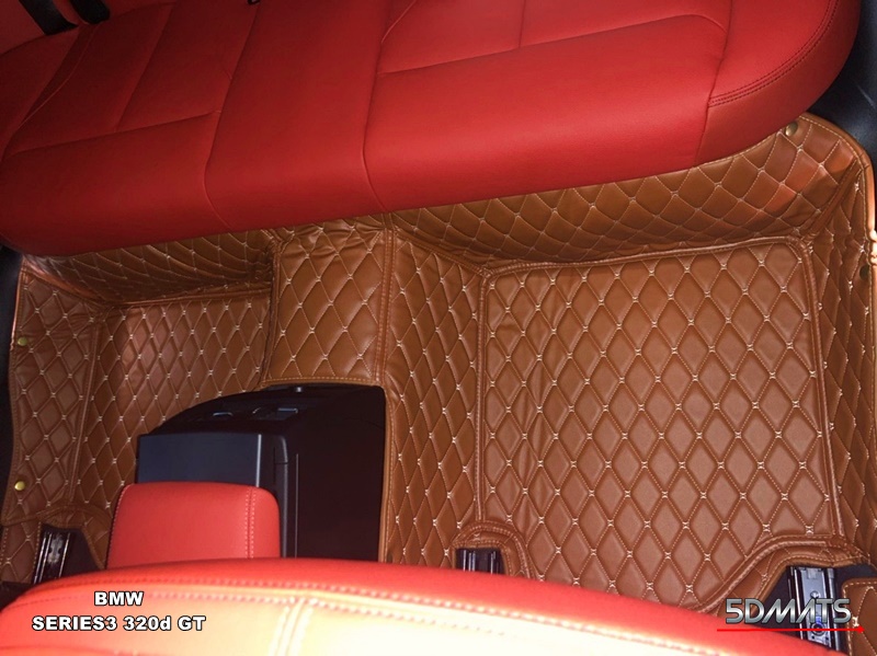 พรมปูพื้นรถยนต์6D VIP BMW SERIES3 320d GT F34 หนังสีน้ำตาล เต็มคัน 4ชิ้น รวมแผ่นท้าย