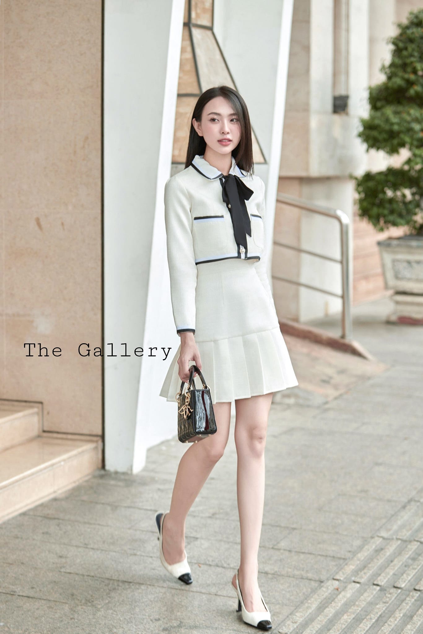 เสื้อ+กระโปรงจับจีบ มาพร้อมโบว์ผูก หรูหราเข้าชุด เนื้อผ้าเทคเจอร์พรีเมี่ยมอย่างดีเหมือนเดิม