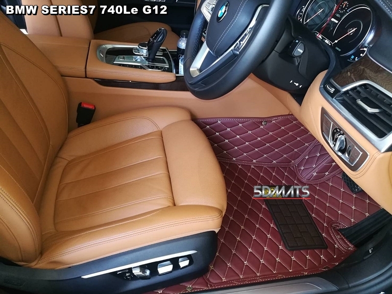 พรมปูพื้นรถยนต์BMW Series7 740Le G12 ปี2018 หนังสีไวน์แดง+แผ่นท้าย รุ่น6D VIP. เต็มคัน