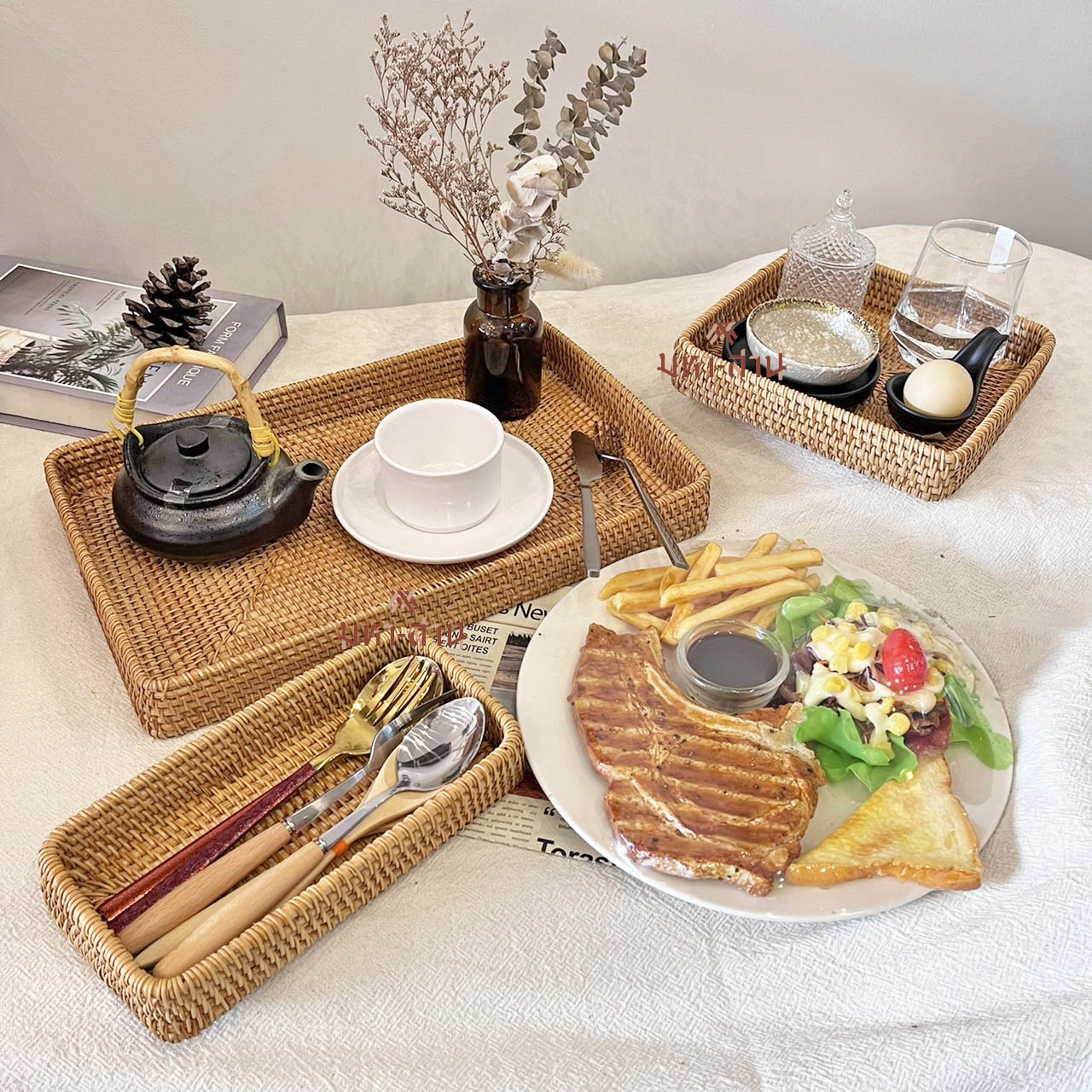 ถาดหวาย ถาดใส่อาหาร พร็อพถ่ายรูป rattan tray🤎