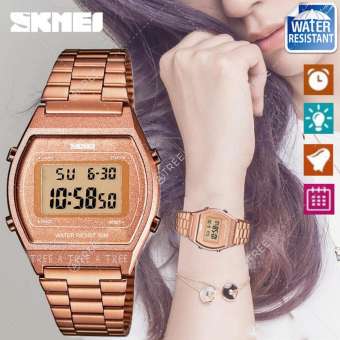 SKMEI ของแท้ 100% ส่งในไทยไวแน่นอน นาฬิกาข้อมือผู้หญิง สไตล์ Casual Bussiness Watch จับเวลา ตั้งปลุกได้ ไฟ LED ส่องสว่าง สายแสตนเลส รุ่น SK-M1328
