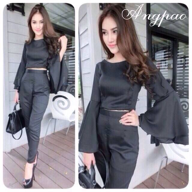 เซท เสื้อครอป+กางเกงขายาว