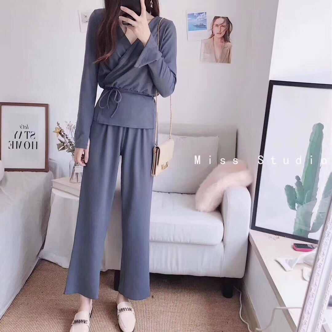 Set เสื้อไขว้+กางเกงขายาว