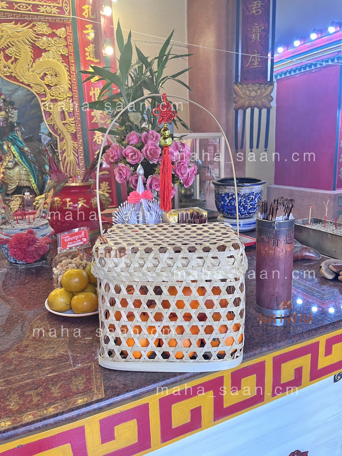 ชะลอมใส่ส้ม ผลไม้ ชะลอมตรุษจีน หูหิ้ว ทรงเหลี่ยม 🍊