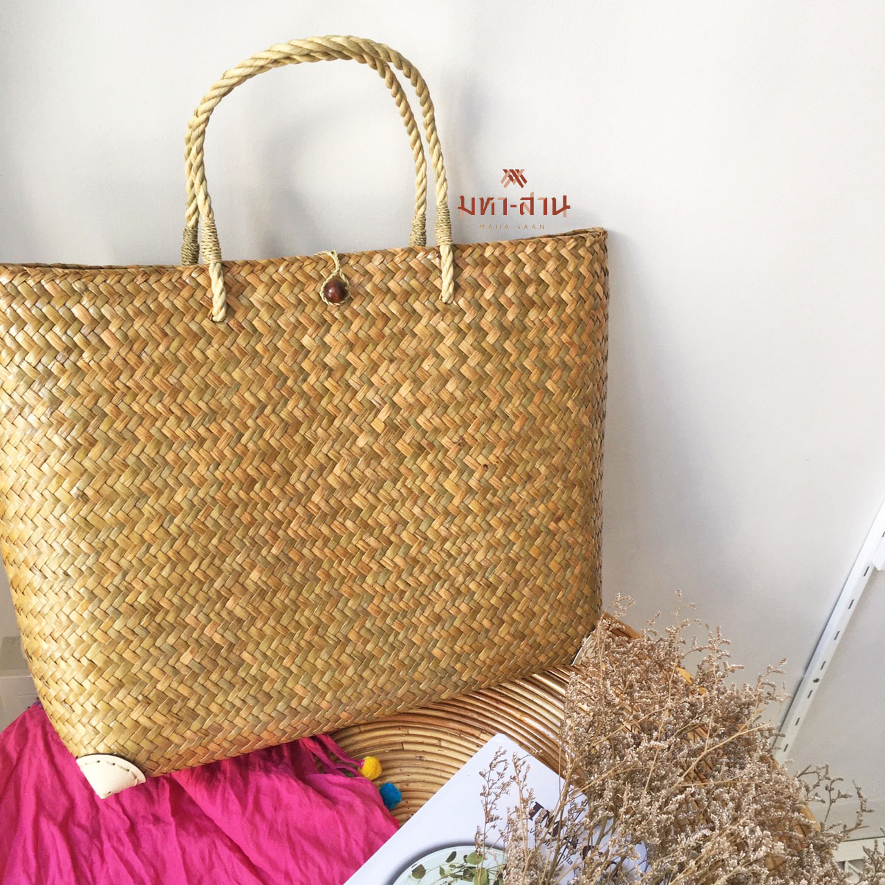 กระเป๋ากระจูดใหญ่ ก้นผืนผ้า 👜