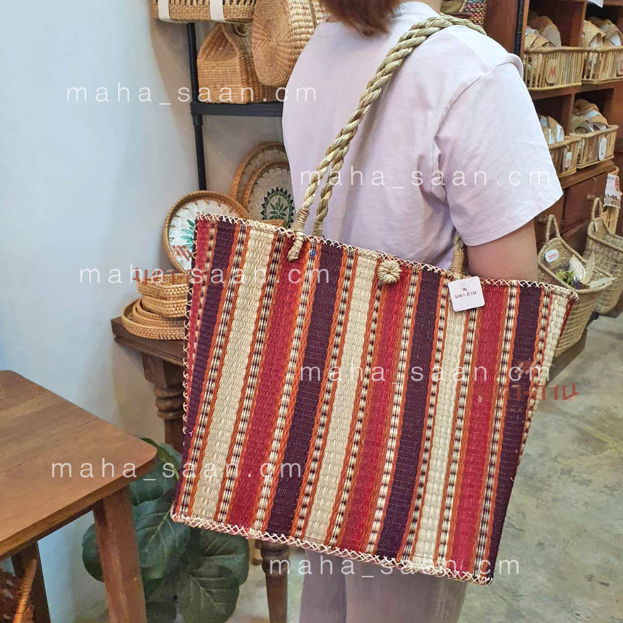 กระเป๋าเสื่อกก สะพายข้าง ใส่เอกสาร งานฝีมือคนไทย คละสี 💞 สำเนา