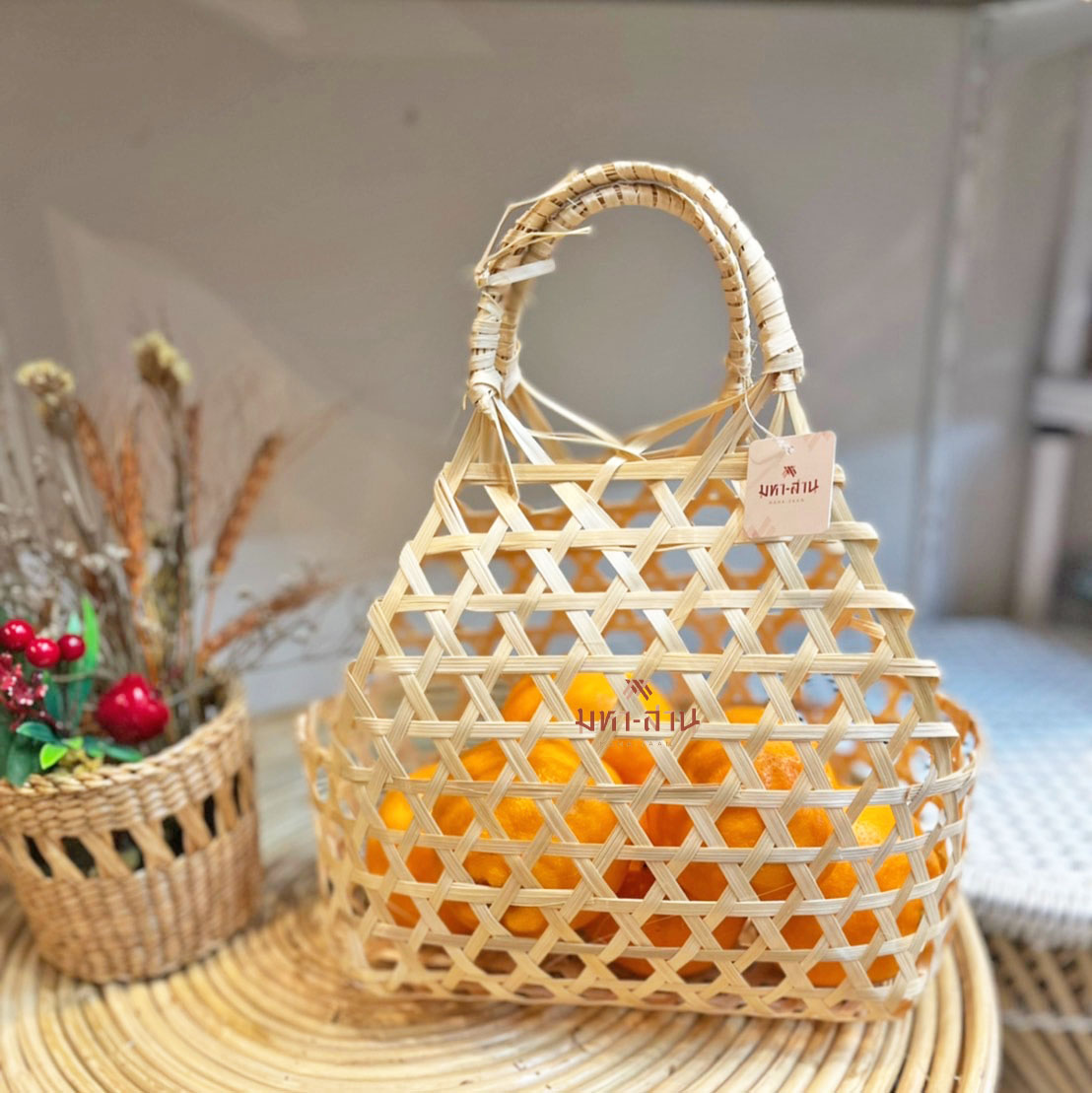 ชะลอมแดง ตรุษจีน ใส่ส้ม ชะลอมกระเป๋าสาน ชะลอมไม้ไผ่ หูหิ้ว ชะลอมทำบุญ ชะลอมสังฆฑาน ชะลอมของชำร่วย 🤍