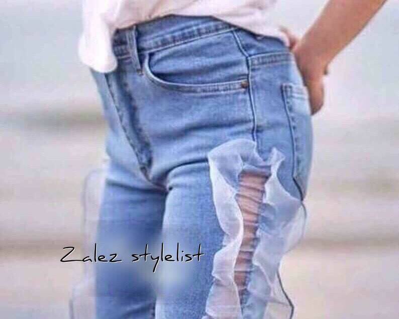 กางเกงยีนส์ แต่งระบายมุ้งมิ้ง