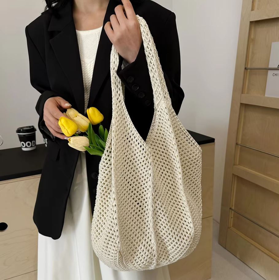 กระเป๋าถักสะพายไหล่ ทรงย่าม ช้อปปิ้ง สไตล์เกาหลี ใส่ของได้เยอะ 💐