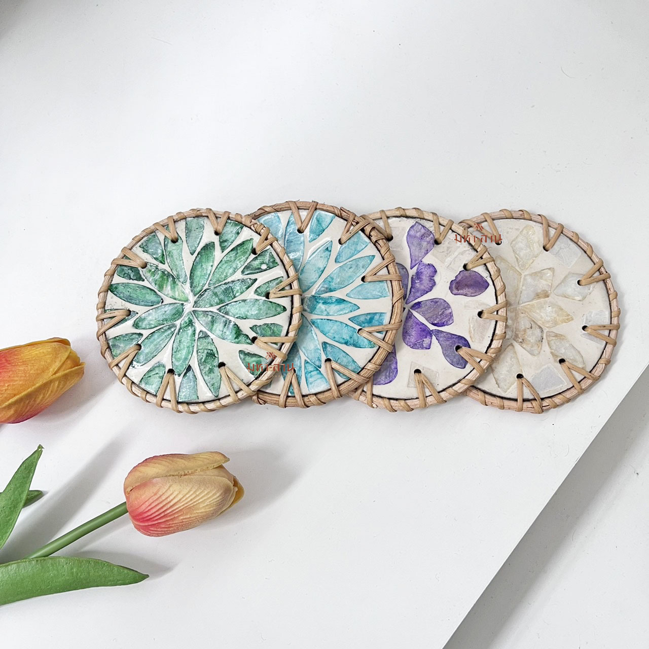 รองเเก้วหวาย คาเฟ่ พร็อพถ่ายรูป (ขนาดกว้าง 4นิ้ว) rattan coaster