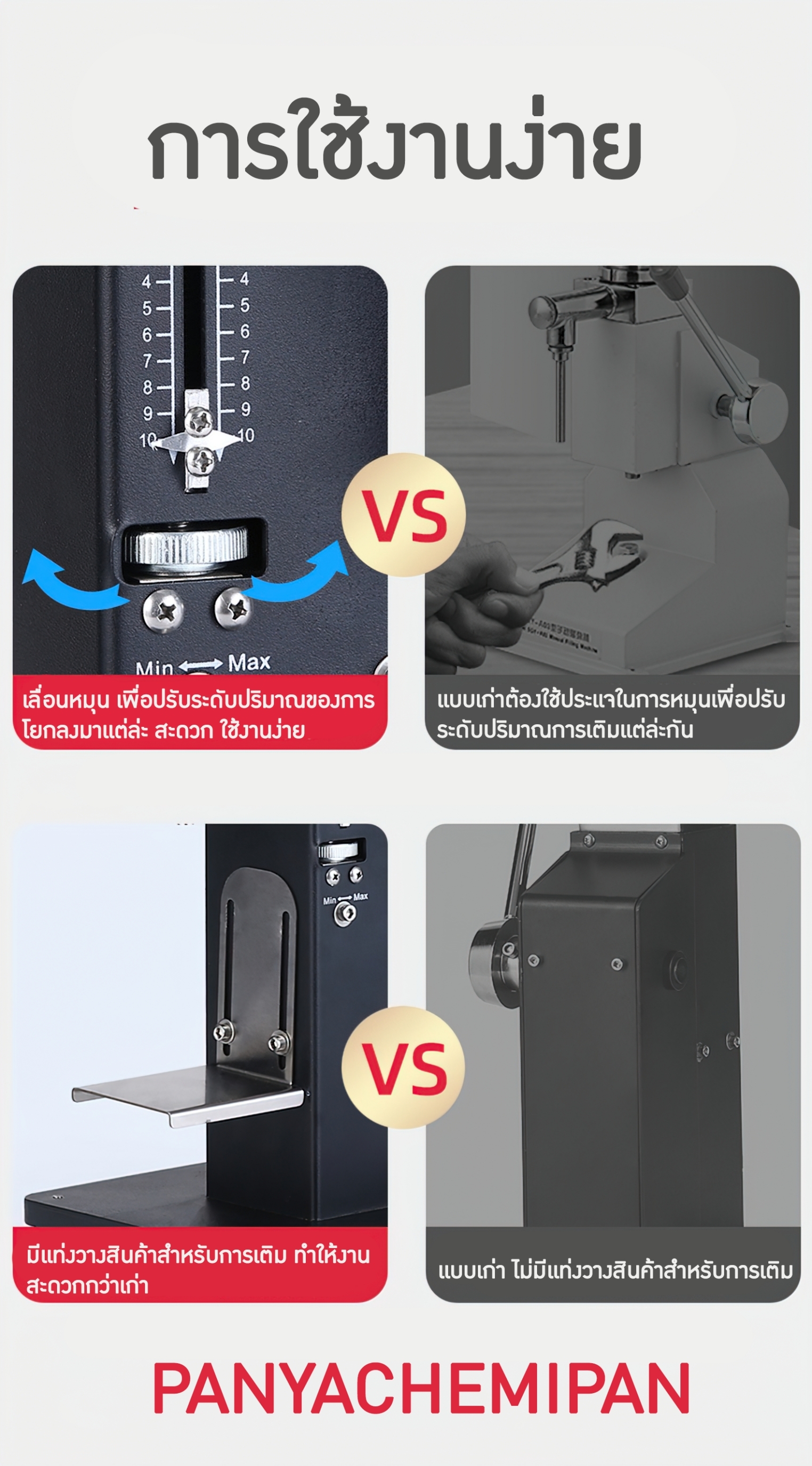 14892 A03(รุ่นใหม่) เครื่องบรรจุครีม ซอส ของเหลว สำหรับบรรจุ 5~70ml (60ml) ปรับระดับได้ง่ายกว่าเดิม LIQUID FILLING MACHINE มือโยก
