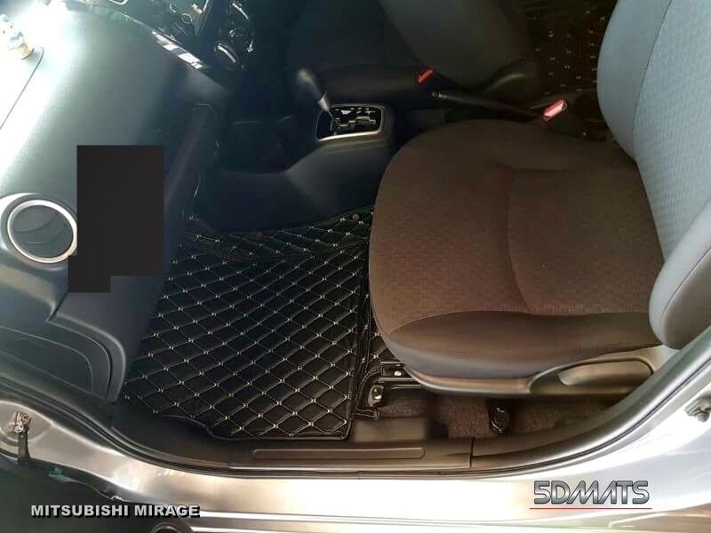 พรมปูพื้นรถยนต์6D หนาพิเศษ MIRAGE หนังสีดำด้ายครีม 3ชิ้น