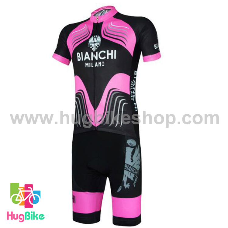 ชุดจักรยานแขนสั้นทีม Bianchi 17 (02) สีดำชมพู