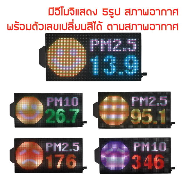 เครื่องวัดค่าฝุ่นละออง PM2.5 PM10 AIR QUALITY MONITOR แบบติดผนัง มีอีโมจิแสดงรูป สภาพอากาศ