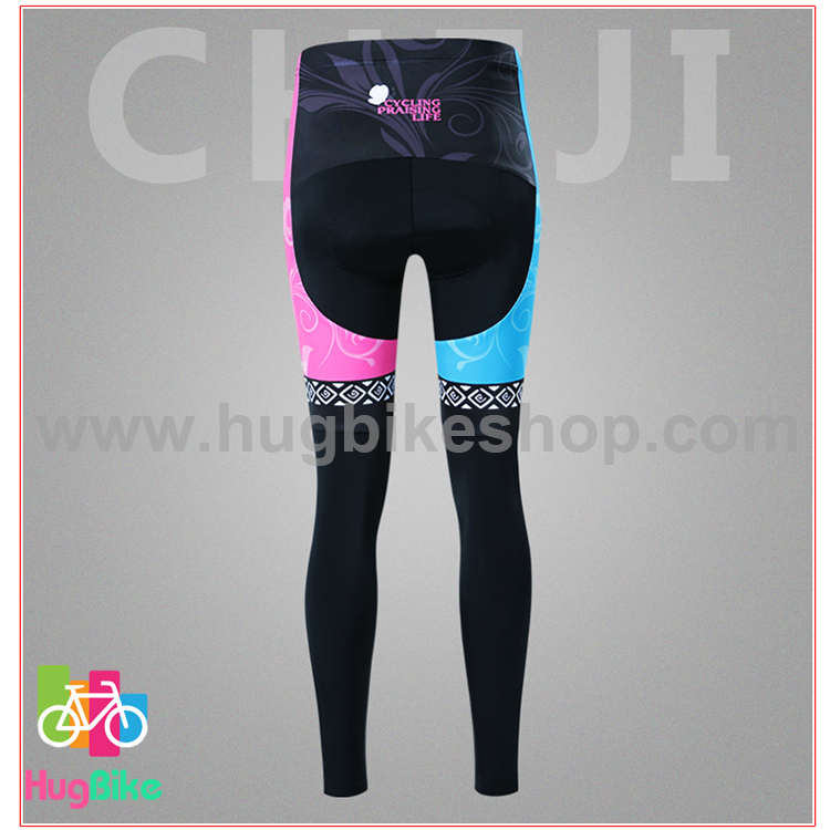 กางเกงจักรยานผู้หญิงขายาว CheJi 16 (02) สีชมพูฟ้าดำ ลายผีเสื้อ Recing is life