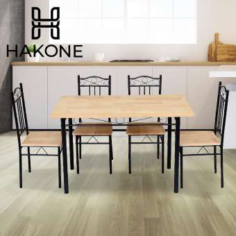 Hakone ชุดโต๊ะอาหารพร้อมเก้าอี้ 4 ที่นั่ง ลายไม้ สูง 75 ซม. 30" (สีน้ำตาลอะไหล่ขาว | สีบีชอะไหล่เงิน | สีบีชอะไหล่ดำ) ชุดโต๊ะไม้พร้อมเก้าอี้ โต๊ะ โต๊ะกินข้าว โต๊ะกลาง ชุดโต๊ะกินข้าว โต๊ะกินข้าว โต๊ะอาหาร Dining Table new step asia