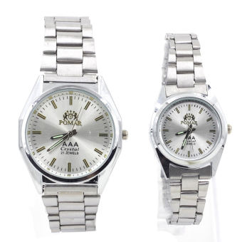 POMAR นาฬิกาข้อมือคู่รัก (ได้สองเรือน) 9186-8122 (Silver/ White) พิเศษแถมกล่องนาฬิกาสุดหรู