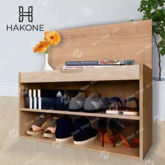 Hakone ชั้นวางรองเท้า 2 ชั้น ตู้วางรองเท้าไม้ พร้อมทีนั่งใส่รองเท้าในตัว ฝาเปิดได้ ฝาเปิดเก็บของได้ สีคาปูชิโน่ new step asia Besta Image Furniture ตู้เก็บรองเท้า ตู้รองเท้า ตู้วางรองเท้า