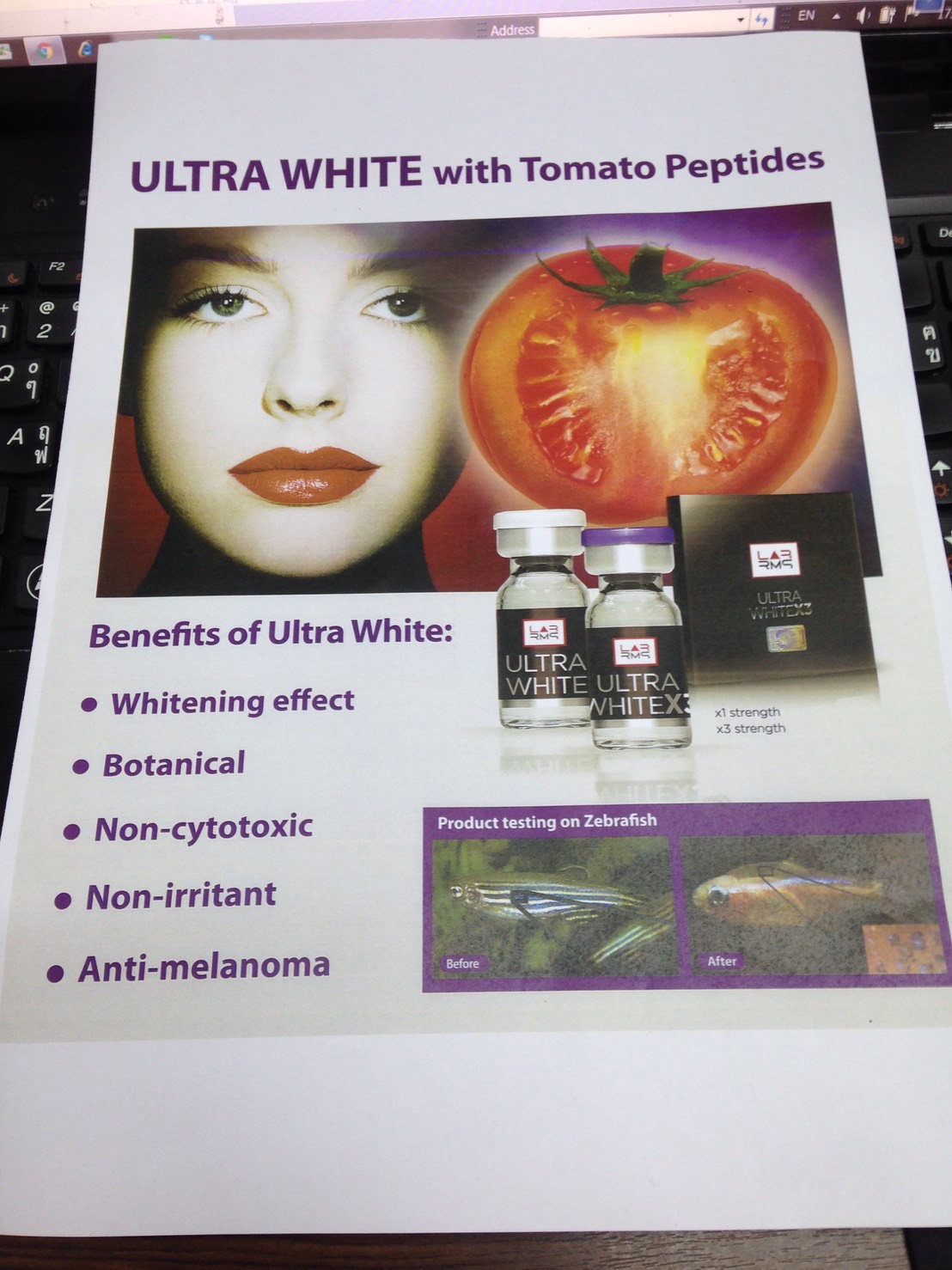 Ultra White X3 Powerful Whitening Peptide สารสกัดจาก มะเขือเทศ ธรรมชาติ 100% ให้ความขาวที่สว่างกระจ่าง เหมือนนีออนสะท้อนแสง
