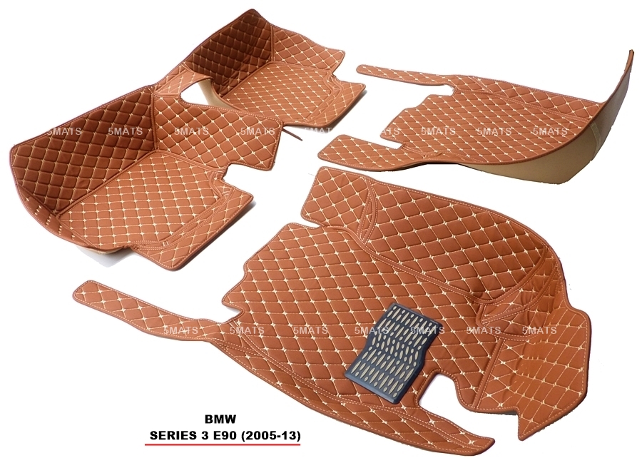 พรมปูพื้นรถยนต์ 6D BMW SERIES 3 E90 (ปี 2005-13) สีน้ำตาลอ่อน เต็มคัน 3ชิ้น