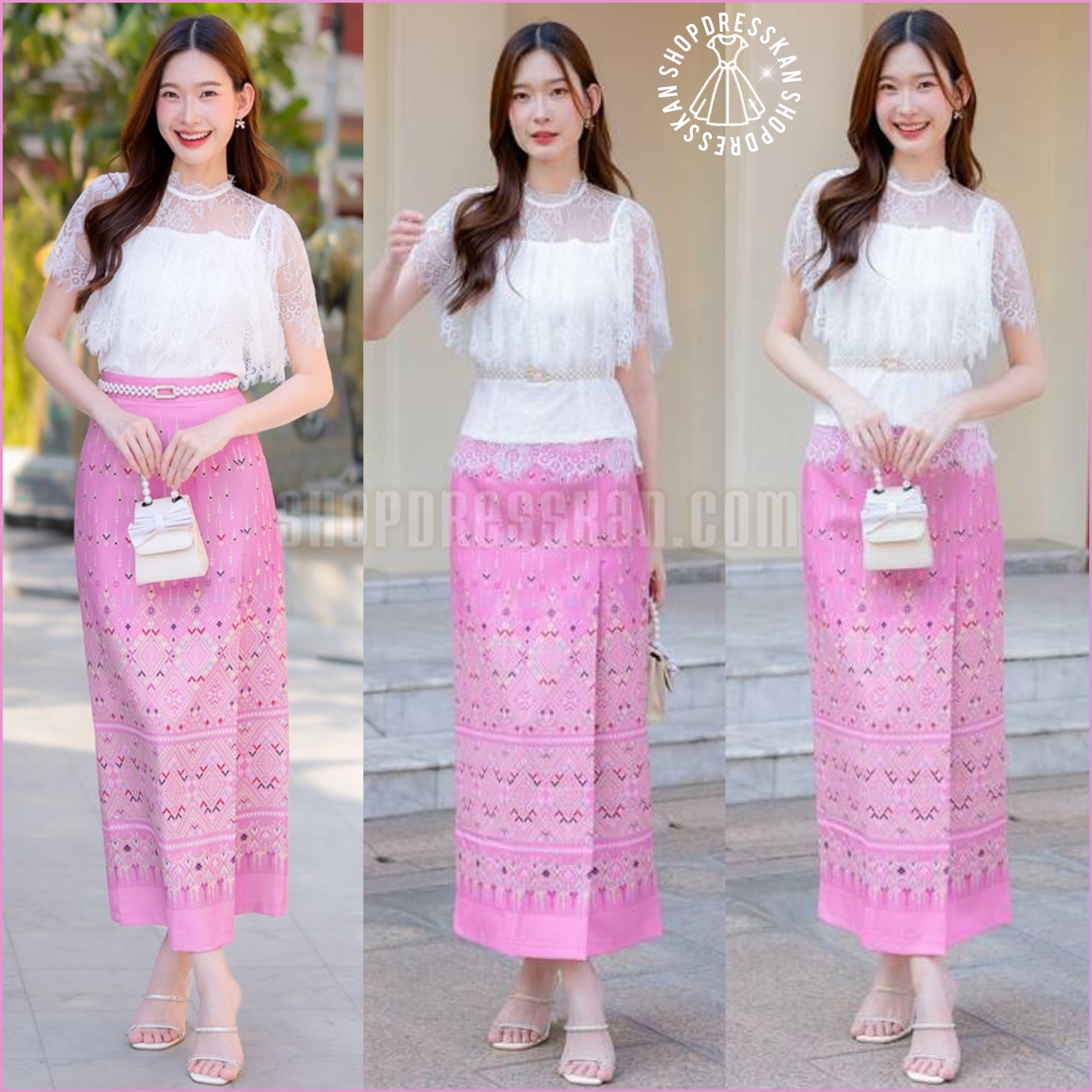 ❌หมดทุกไซส์ค่ะ❌⭐ขุดเดรสผ้าไทยประยุกต์งานป้ายคุณภาพ :: [ S-M-L-XL-2XL ] :: เซ็ท 2 ชิ้น เสื้อลูกไม้เนื้อนิ่ม แมทเข้ากับกระโปรงยาวผ้าลายไทยทรงป้ายหน้า ผ้าเนื้อดีสวมใส่สบาย ใส่ซิปหลัง บุซับใน ใส่ออกงาน ใส่สวยได้หลายโอกาส